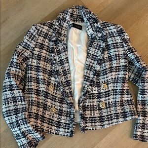Zara Textured Double Breasted Blazer Cropped Size Small